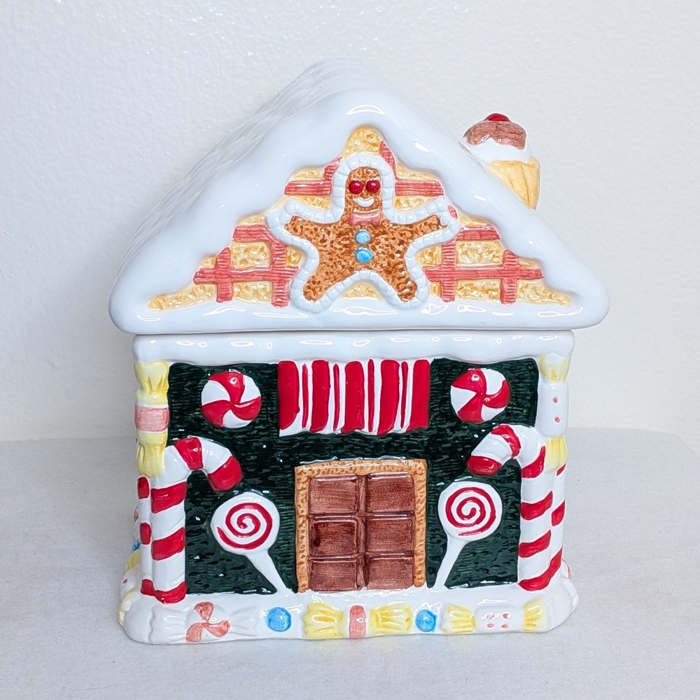 World Bazaar Gingerbread House Cookie Jar Ceramic Christmas Candy Decor 10 inch